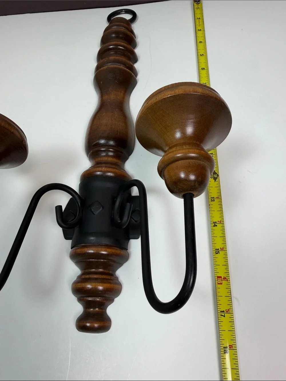 Vintage Wood & Metal 2 Arm Wall Candle Holder Sconce Farmhouse Cottagecore
